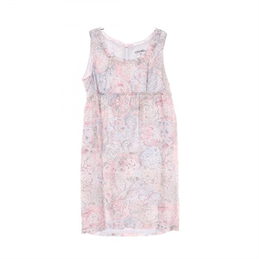 CHANEL Camelia Dress P37791V27398 silk Gray white pink Multicolor Used Women #42