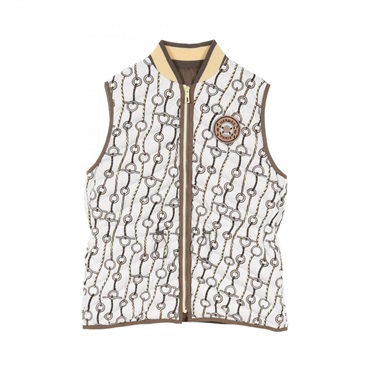 HERMES Down vest #40 gilet 3H0163D2 polyester White Brown Multicolor Used