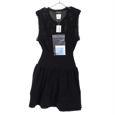 CHANEL COCO Mark button Dress P53709K07001 cotton Navy Used Women CC #38