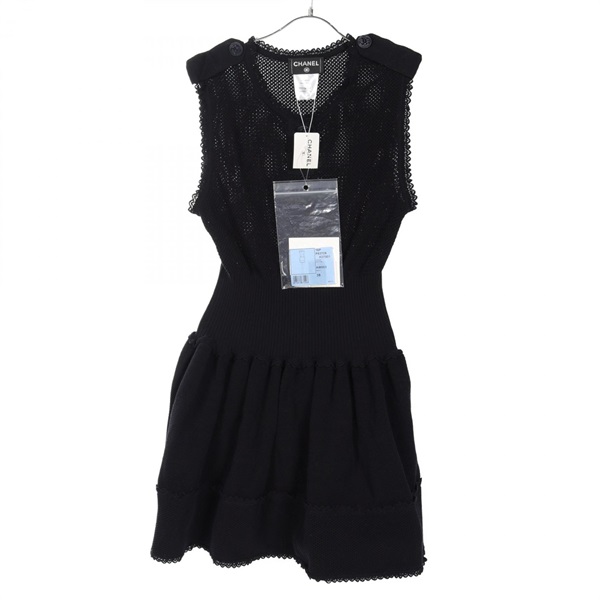 CHANEL COCO Mark button Dress P53709K07001 cotton Navy Used Women CC #38