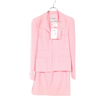 CHANEL COCO Mark button suit P06415V04612 wool Pink Used Women CC #40