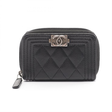 CHANEL Boy Chanel coin purse wallet zip A80602 Grained Calf leather Black Used