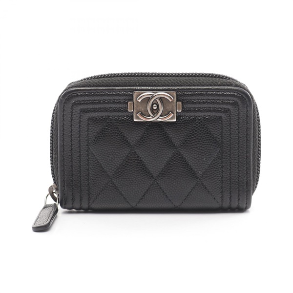 CHANEL Boy Chanel coin purse wallet zip A80602 Grained Calf leather Black Used