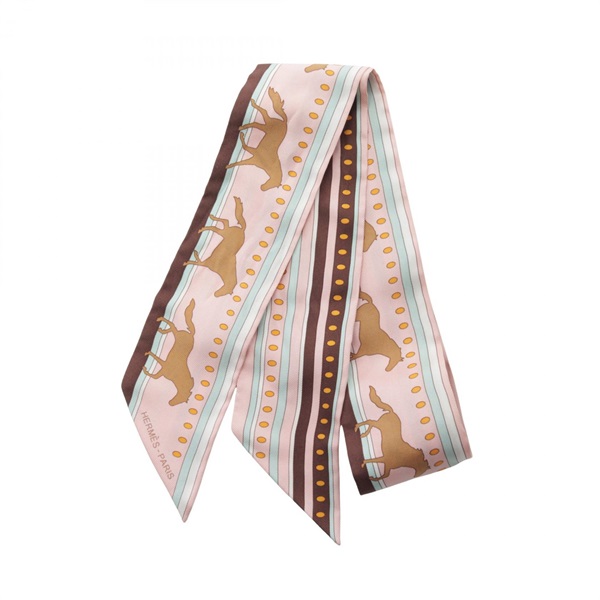 HERMES Twilly SEQUENCES Scarf silk Pink Brown Multicolor Used Women