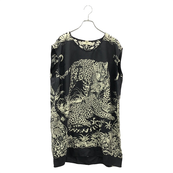 HERMES Jungle Club Silk Dress 66-7608 silk Navy Used Women size 40