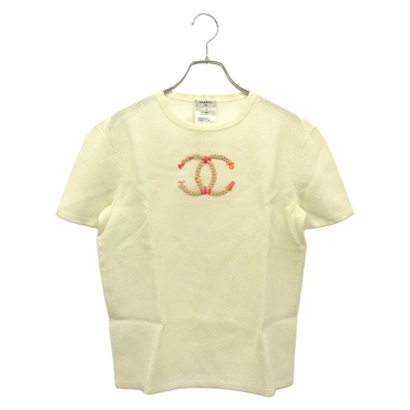 CHANEL Short sleeve summer knitwear P61536K46817 Rayon White Used Women 38