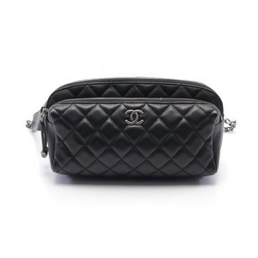 CHANEL Matelasse Waist bum chain belt bag leather Black Used