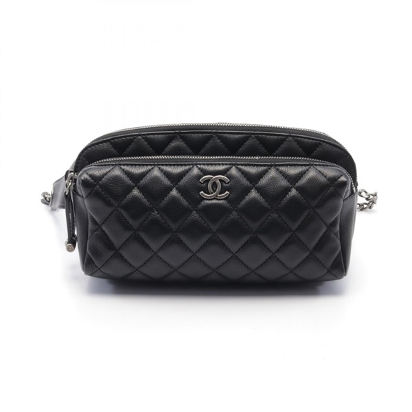 CHANEL Matelasse Waist bum chain belt bag leather Black Used
