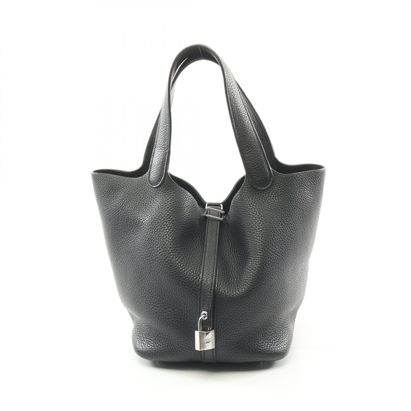 HERMES Picotin Lock MM Tote Handbag Clemence leather Black Used Women C SHW