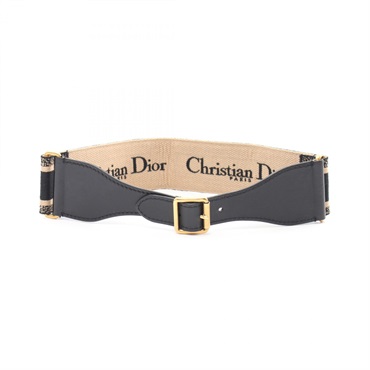 Dior Embroidery belt 50-MA-0250 canvas leather Black Beige Used Women