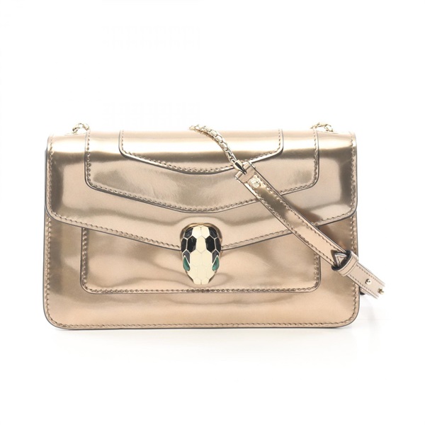 BVLGARI Serpenti Forever chain crossbody Shoulder Bag patent leather bronze Gold