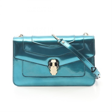 BVLGARI Serpenti Forever chain Shoulder crossbody Bag purse patent leather blue