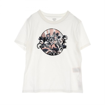 HERMES cartouche T-shirt #44 short sleeves 2E4613DU cotton White Used Women