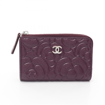 CHANEL Camelia coin purse wallet A82334 Calfskin leather Purple SHW Used Women