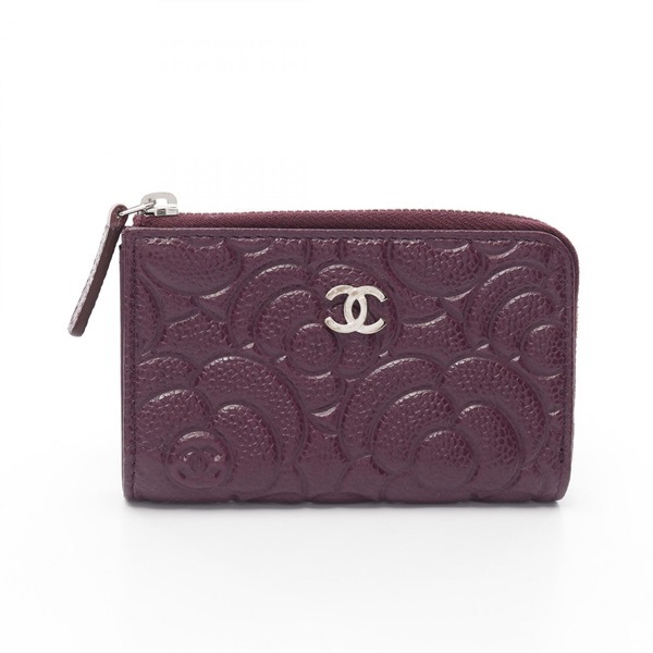 CHANEL Camelia coin purse wallet A82334 Calfskin leather Purple SHW Used Women