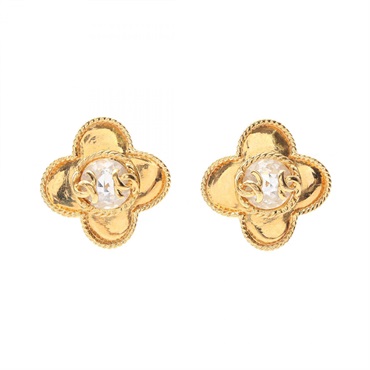 CHANEL COCO Mark clip-on earrings Gold Plated Rhinestone Used women CC