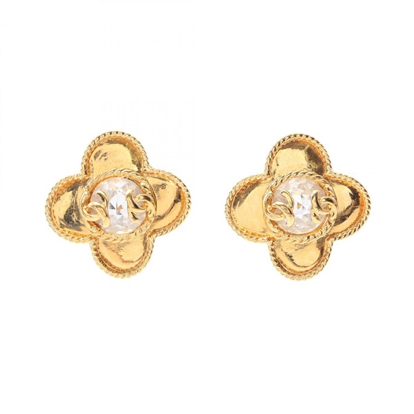 CHANEL COCO Mark clip-on earrings Gold Plated Rhinestone Used women CC