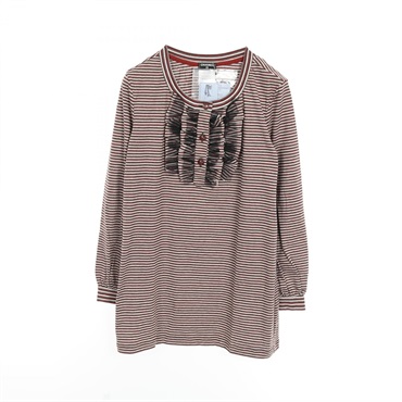 CHANEL Frill T-shirt P42072K03211 cotton White Bordeaux Red Used Women size 42