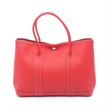 HERMES Garden party PM Tote Bag Q Country leather Red Rouge casaque Used SHW