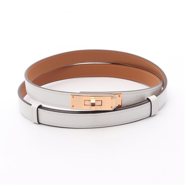 HERMES Kelly Belt Epsom leather White Brown Used Women PGHW
