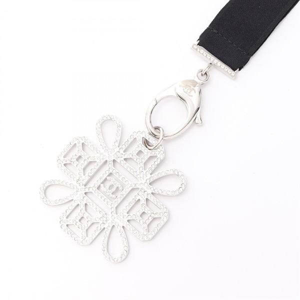 CHANEL COCO Mark Necklace pendant Stainless Steel Rhinestone Black Used women CC