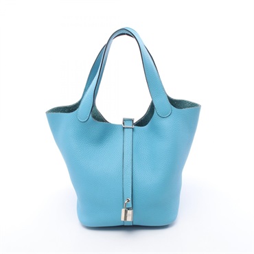 HERMES Picotin Lock MM Handbag Clemence leather Blue du nord Used Women Z SHW