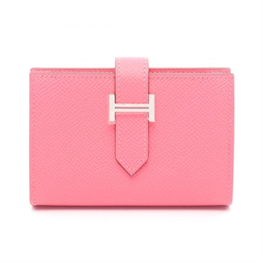 HERMES Bearn mini Card Case wallet K Epsom leather Rose azalee SHW Women