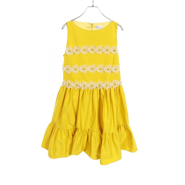 RED VALENTINO 3D Flower Sleeveless Dress CR0VS8B5 cotton Yellow #46 Used Women