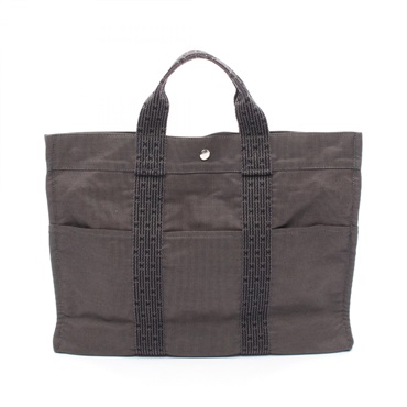 HERMES HerlineMM Hand Tote Bag Nylon canvas Gray Used unisex SHW