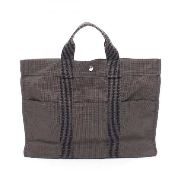 HERMES HerlineMM Hand Tote Bag Nylon canvas Gray Used unisex SHW