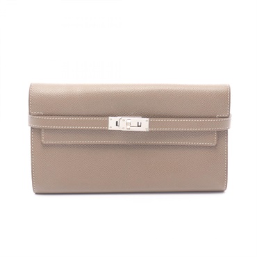 HERMES Kelly wallet long Epsom leather Brown Etoupe Grey Used Women D SHW