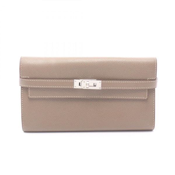 HERMES Kelly wallet long Epsom leather Brown Etoupe Grey Used Women D SHW