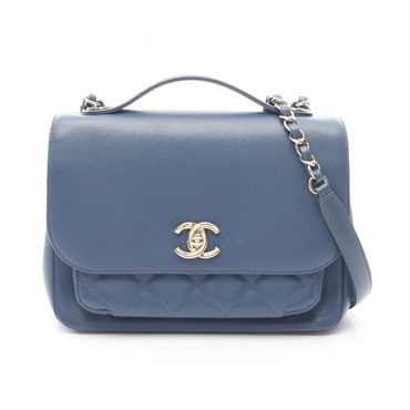 CHANEL Business Affinity Matelasse Chain Shoulder Bag A93607 Calfskin Blue GHW