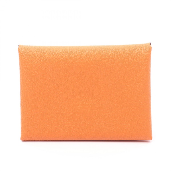 HERMES Calvi duo coin purse wallet Chevre leather Orange Used Women W