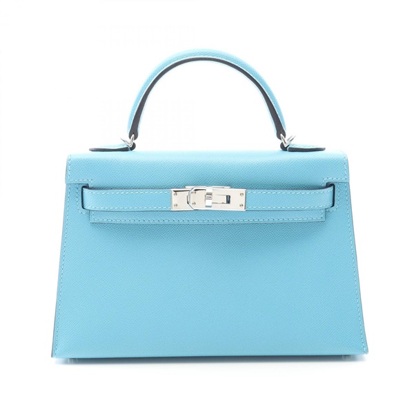 HERMES Mini Kelly 2 Shoulder Handbag madame leather Blue du nord Used SHW W