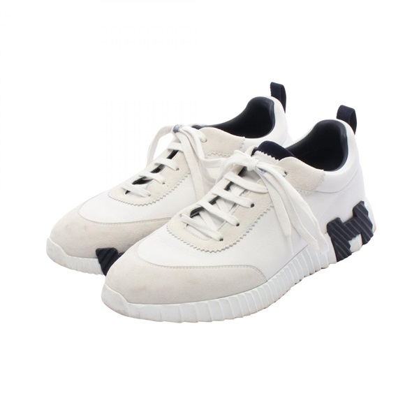 HERMES bouncing sneakers shoes leather Suede White Navy Used mens #41