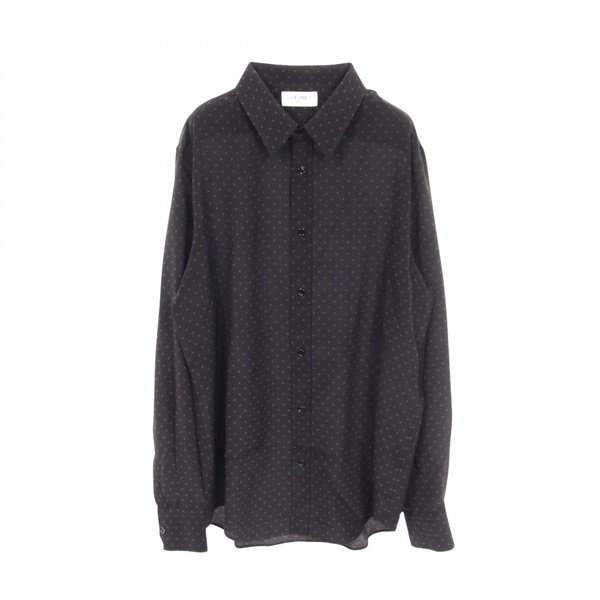 CELINE Micro Triomphe print loose shirt silk Black Bordeaux Used mens #39