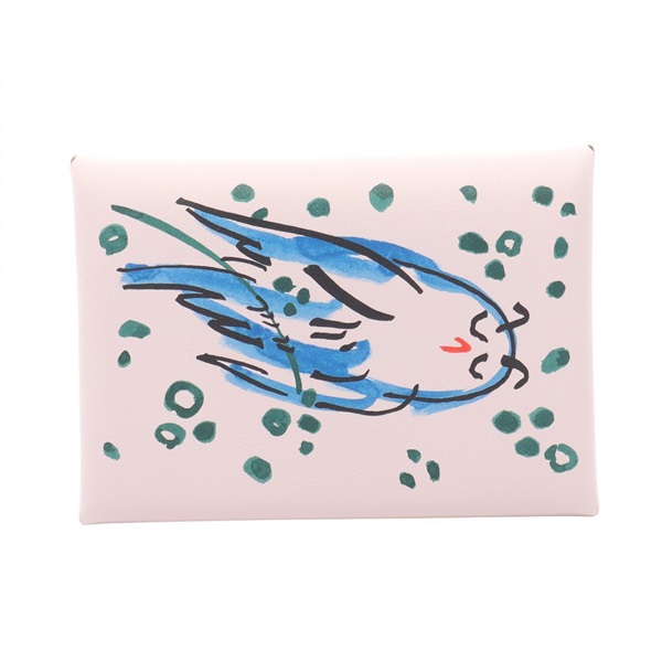 HERMES Calvi Duo Compact Spring Owl coin purse Swift leather Mauve Pale used SHW