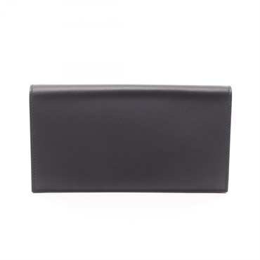 HERMES Citizen Twill Long Silk In wallet Evercolor leather Black Used mens W SHW
