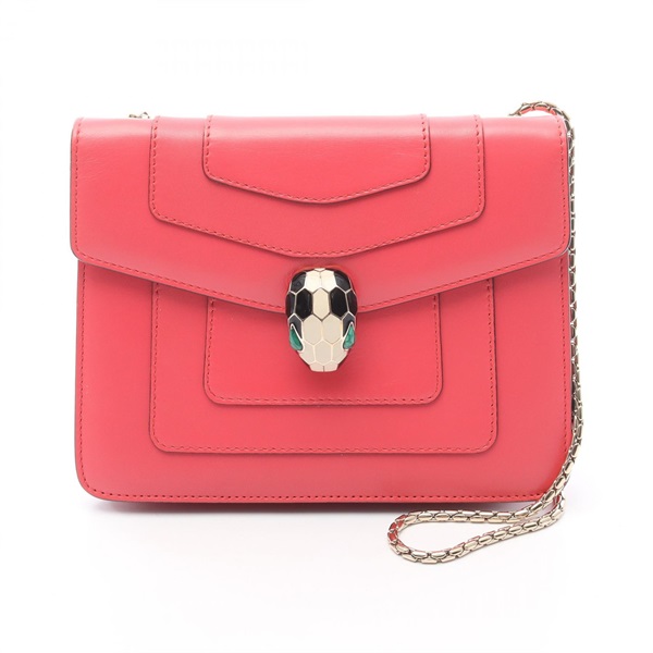 BVLGARI Serpenti Forever Chain Shoulder Bag leather Pink Used Women crossbody