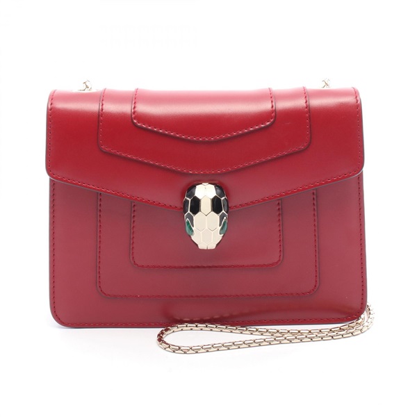 BVLGARI Serpenti Forever Chain Shoulder Bag leather Red Used Women crossbody