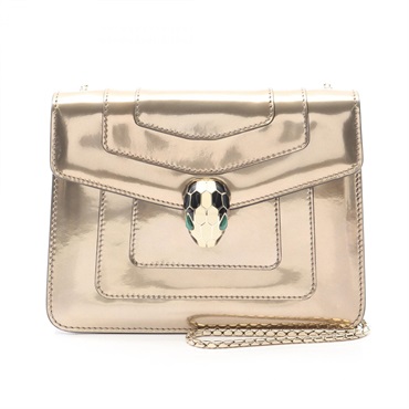 BVLGARI Serpenti Forever Chain Shoulder Bag leather Gold Used Women crossbody