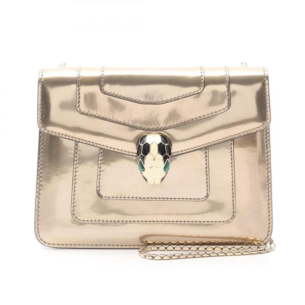 BVLGARI Serpenti Forever Chain Shoulder Bag leather Gold Used Women crossbody