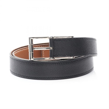 HERMES Belt leather Black Used Women SHW F