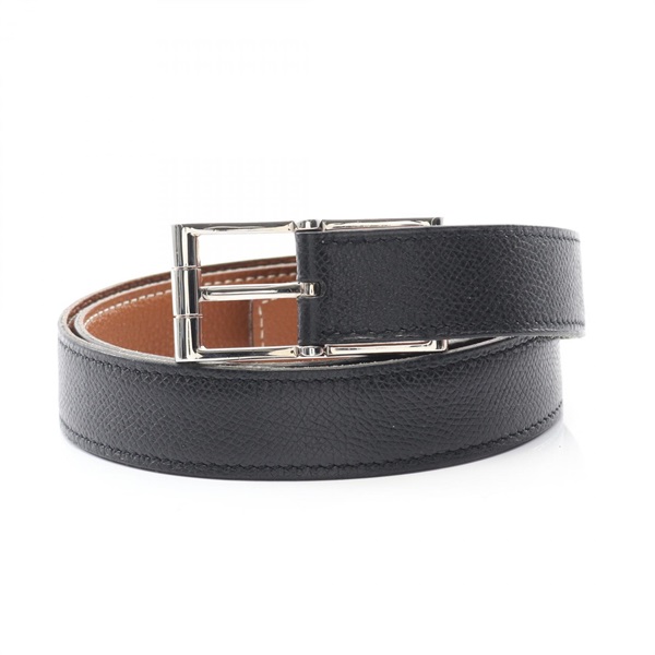 HERMES Belt leather Black Used Women SHW F