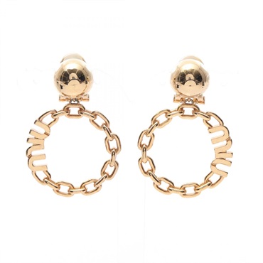 Miu Miu Logo Clip-on Earrings 48 x 33mm Gold Plated Used Women