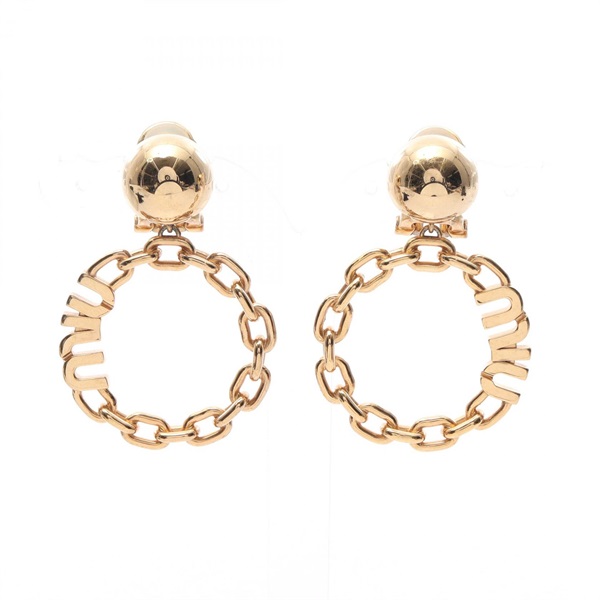 Miu Miu Logo Clip-on Earrings 48 x 33mm Gold Plated Used Women
