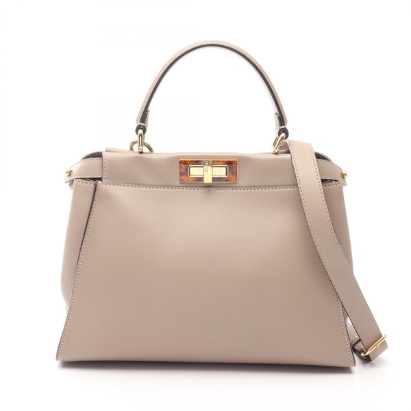FENDI Peekaboo Regular Shoulder Handbag 8BN290 leather Beige Greige Used Women