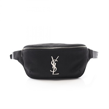 SAINT LAURENT PARIS YSL logo Waist bum bag PLB590076 canvas leather Black Used