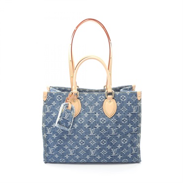 LOUIS VUITTON On the Go MM Tote shoulder Bag M46871 Monogram denim blue LV